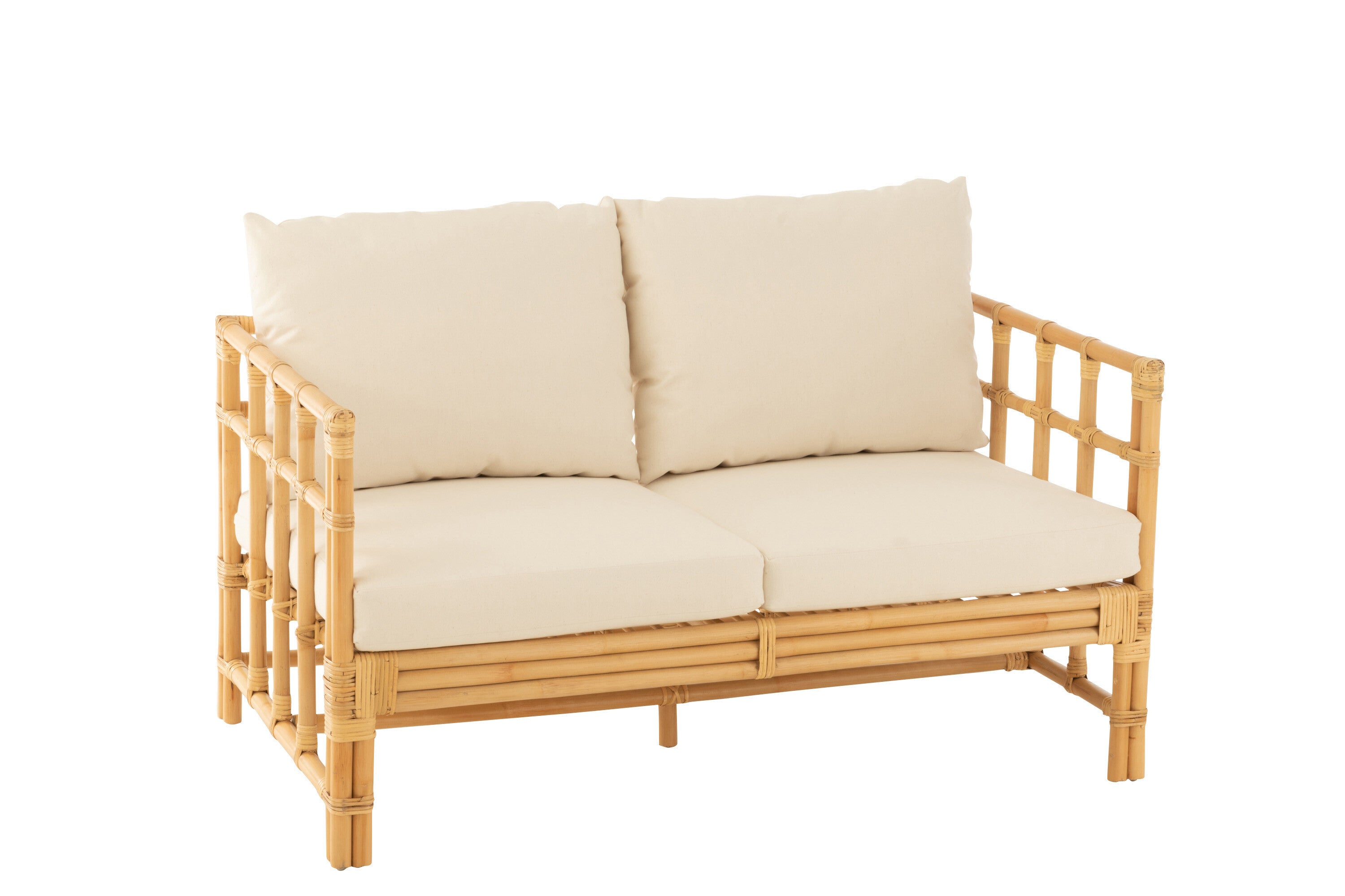 SOFA 2SITZER ELISE+POLSTER  RATTAN/TEXTIL NATUR/WEIß