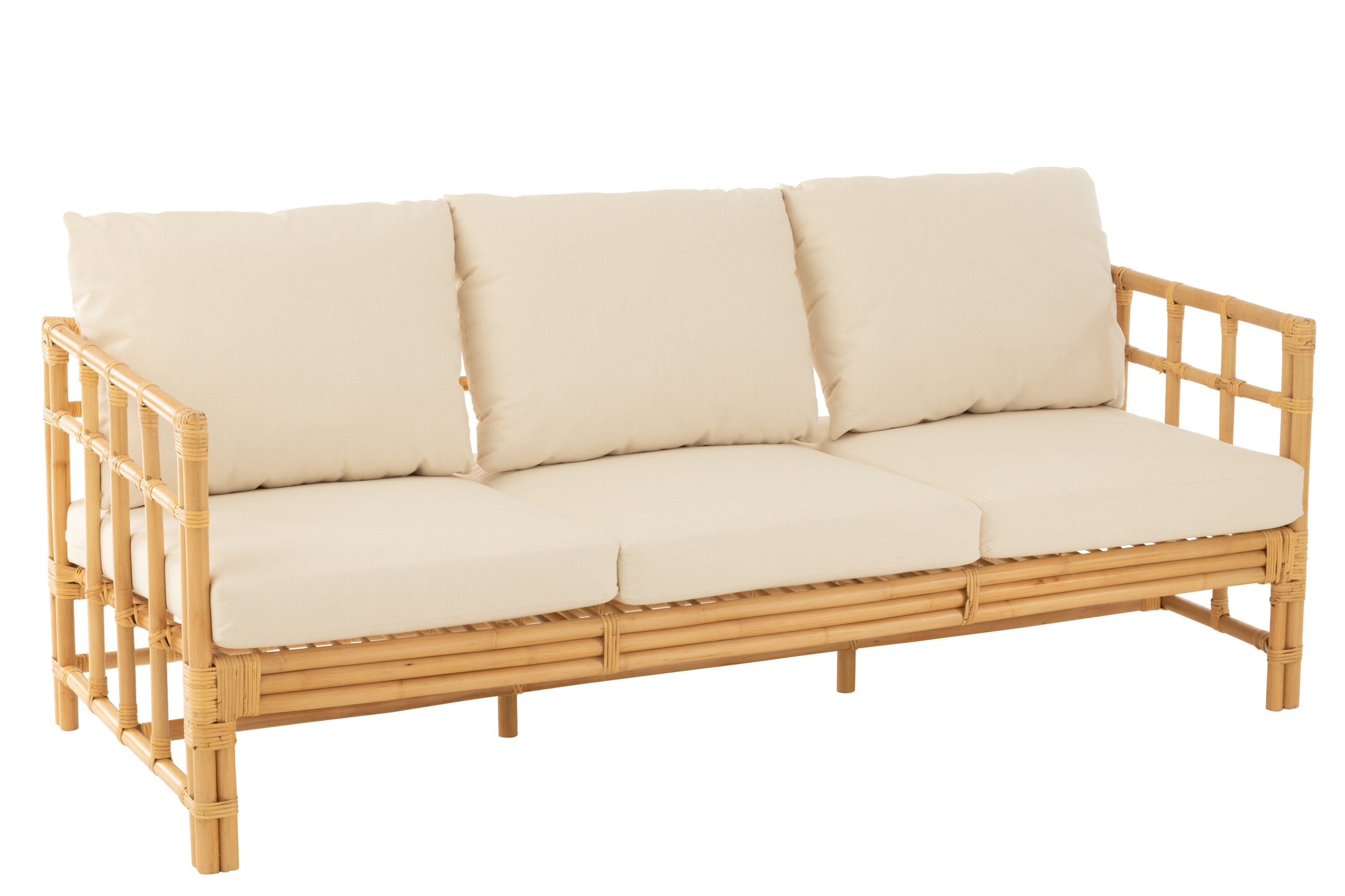 SOFA 3SITZER ELISE+POLSTER  RATTAN/TEXTIL NATUR/WEIß