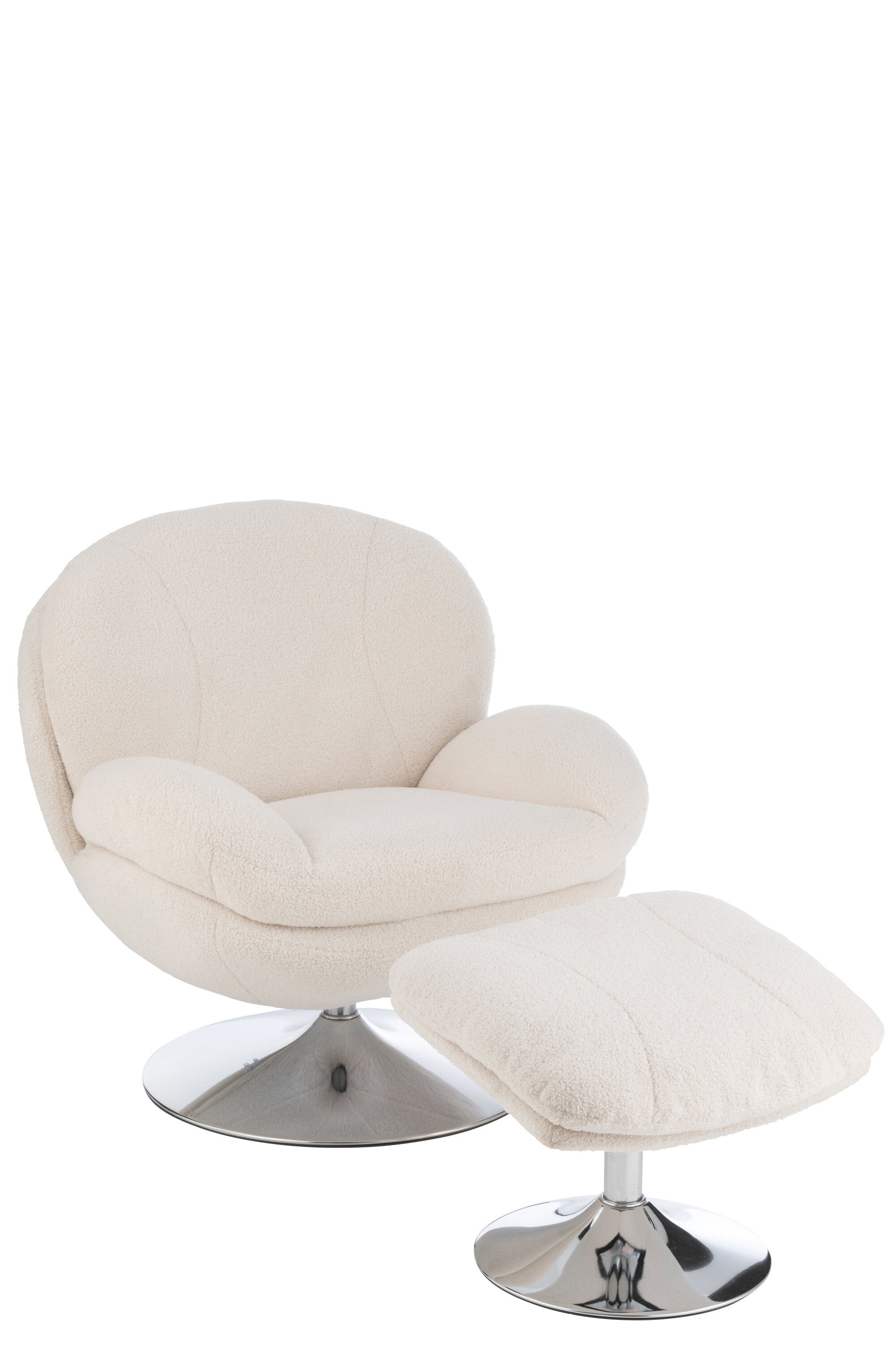 Relax Sessel mit Fußhocker Metall/Plywood Creme/Silber