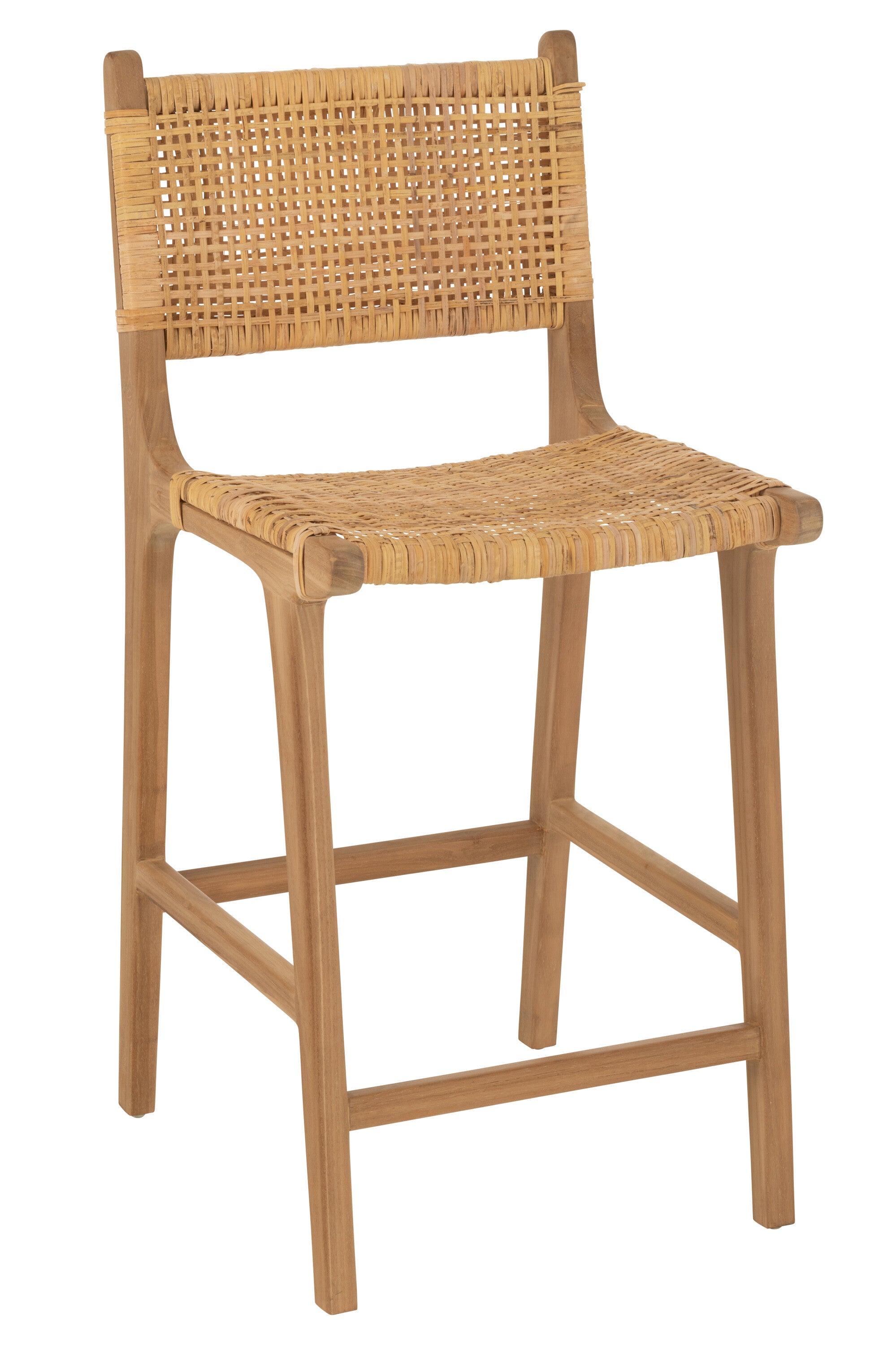 Barhocker Mona 2er Set Rattan/Teak Natur