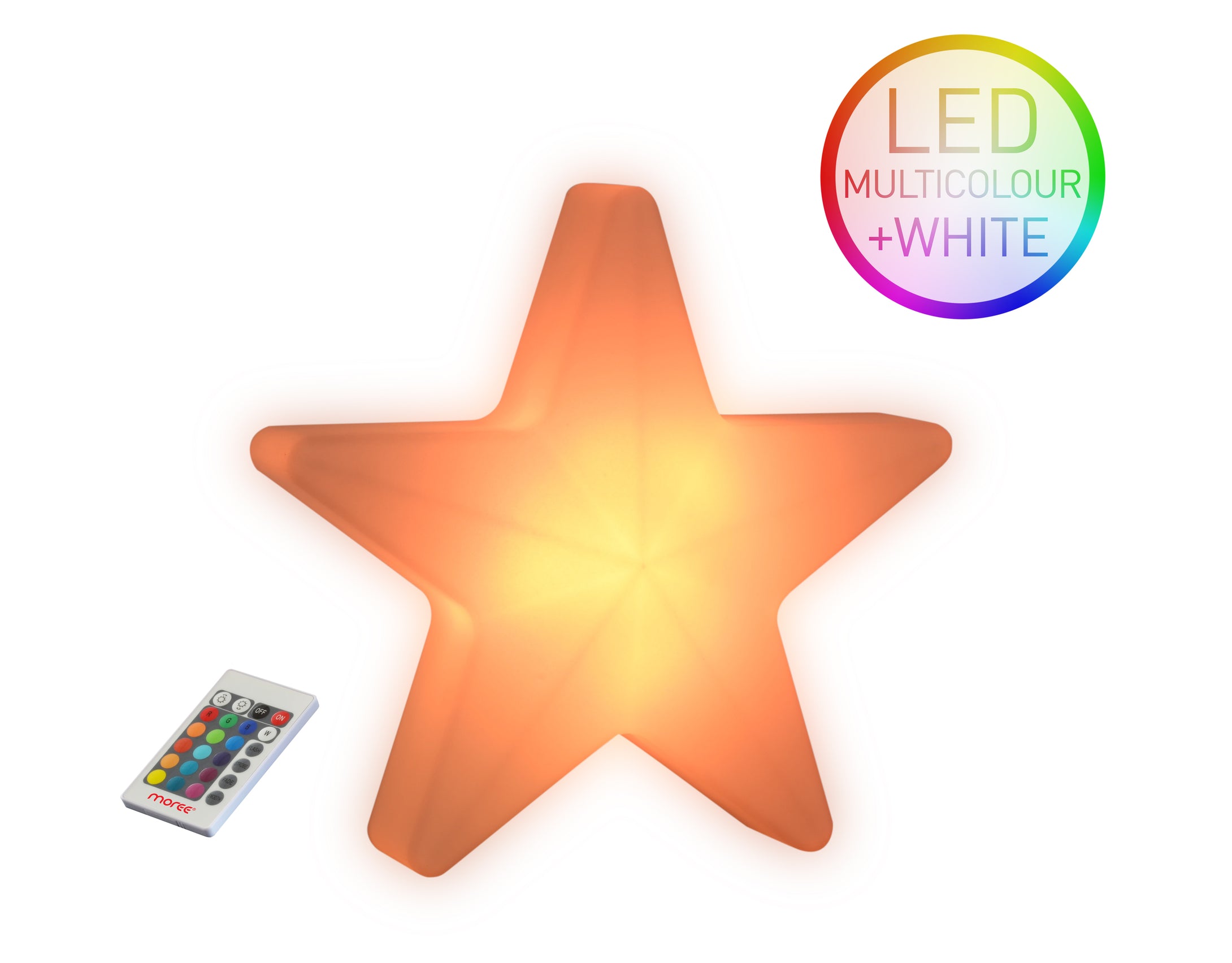 Star 40 LED Accu Outdoor von Moree; Leuchobjekt im Stern Design aus PE weiß, seidenmatt; inkl. LED-Einheit, Akku, Fernb. IR und Erdspieß.