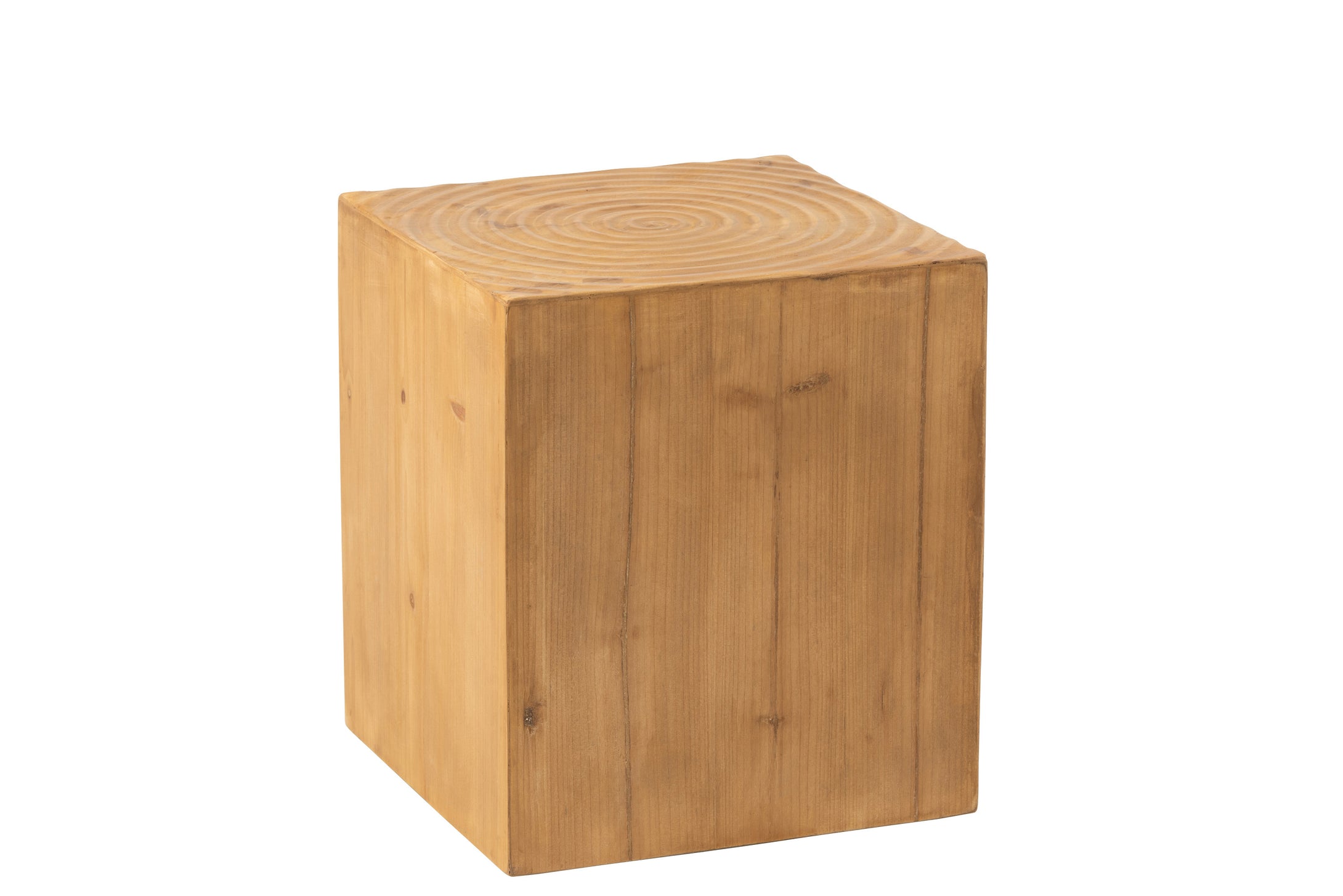 Beistelltisch aus Fichtenholz, einem Würfel ähnlich, jedoch rechteckig; auch als Hocker zu verwenden.