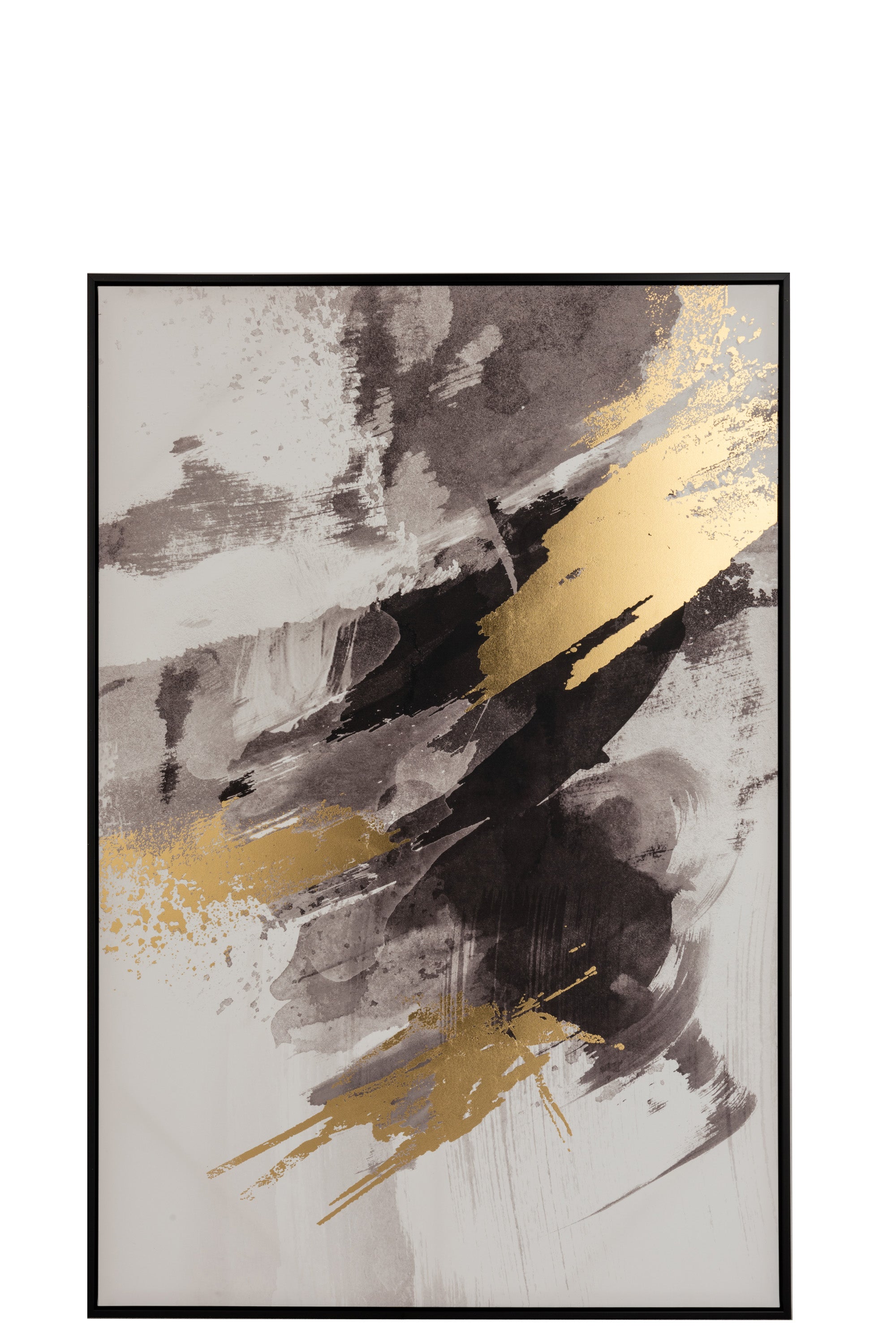 Abstraktes Bild in verwischten Grau,-Schwarz,-und Goldtönen auf weißem Grund