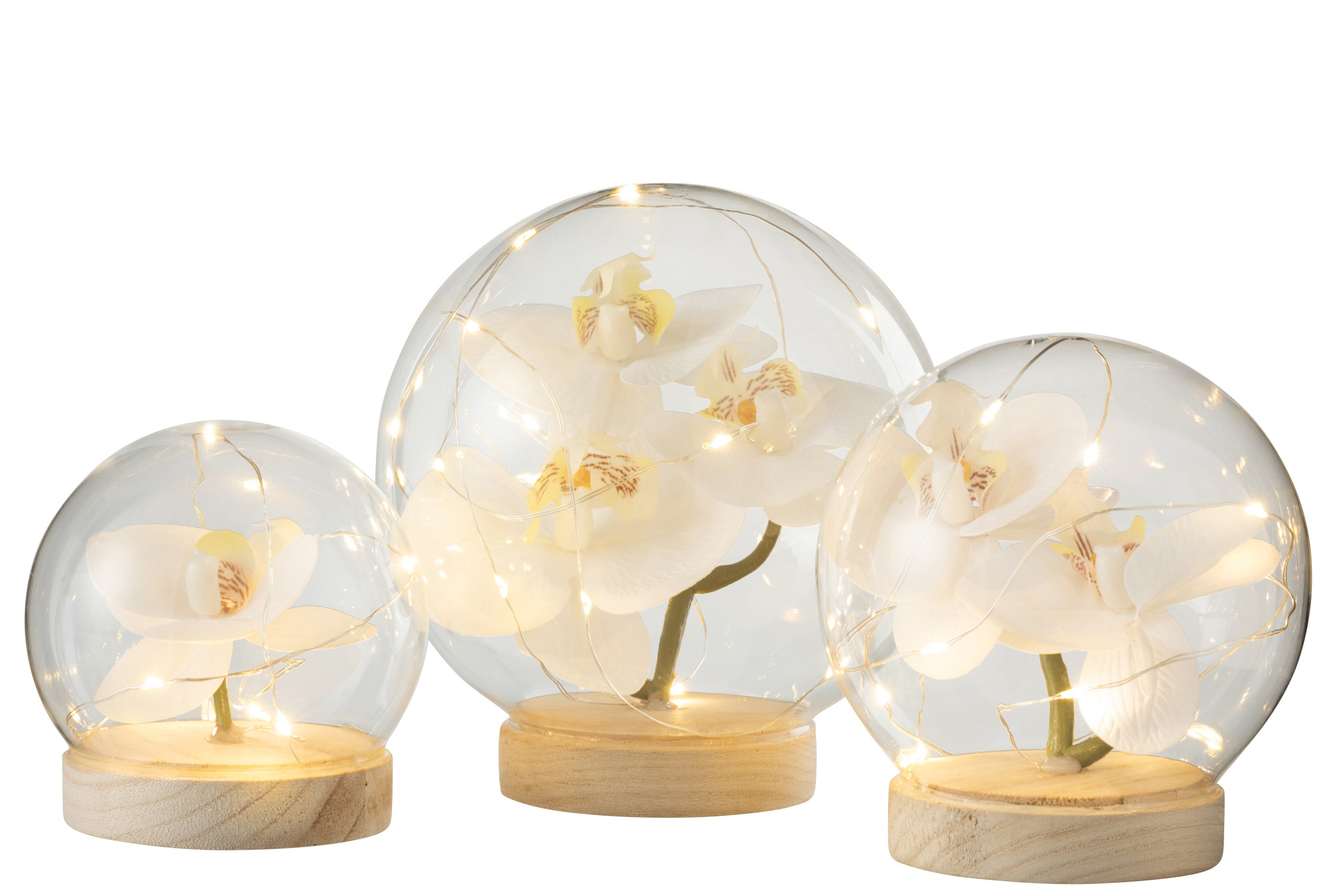 GLOCKE KUGEL LED BLUMEN GLAS/HOLZ WEISS/NATUR LARGE