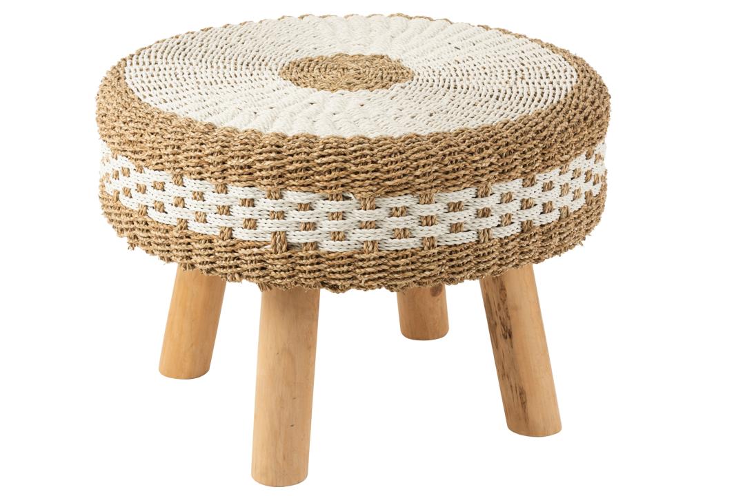 HOCKER RUND SEEGRAS WEISS/NATUR