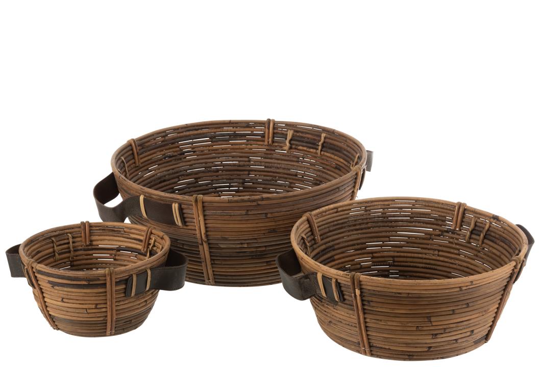 3ER SET KORBSCHALEN  MIT GRIFF RATTAN BRAUN