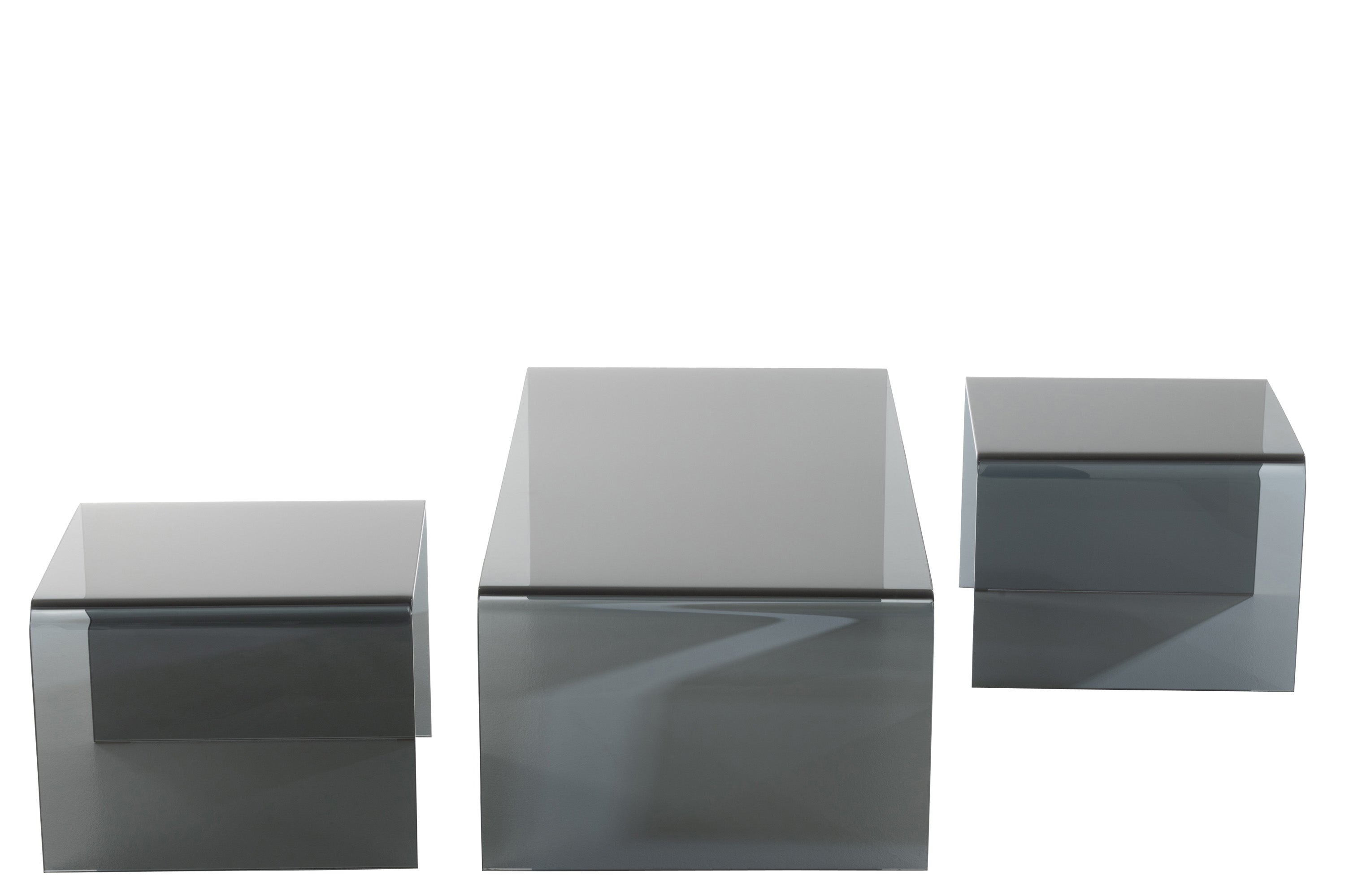 3 moderne Glas-Couchtische als Set, schwarz, verschiedene Größen