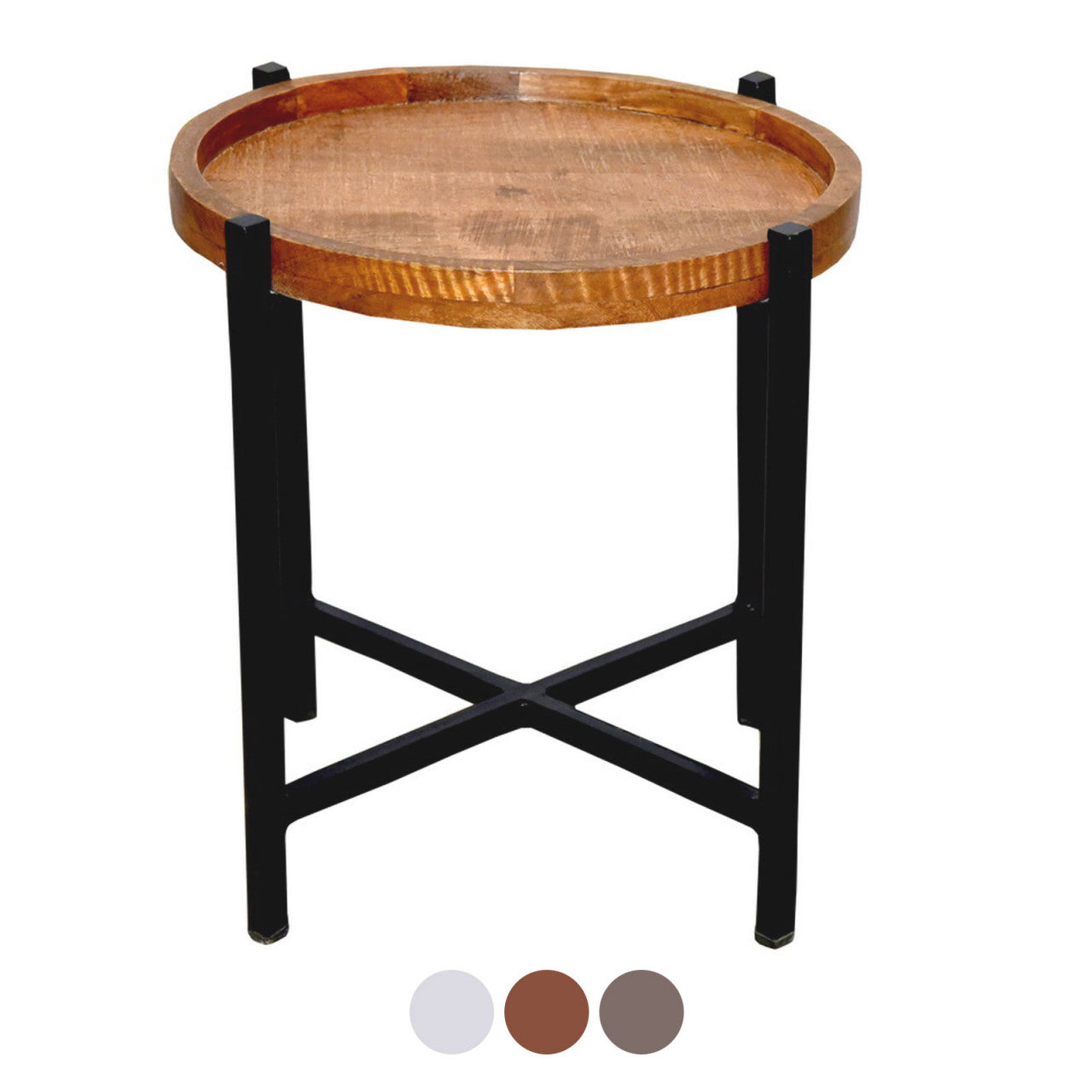 Beistelltisch Wohnzimmer-Tisch rund Omaha, Metall-Gestell altsilber oder schwarz