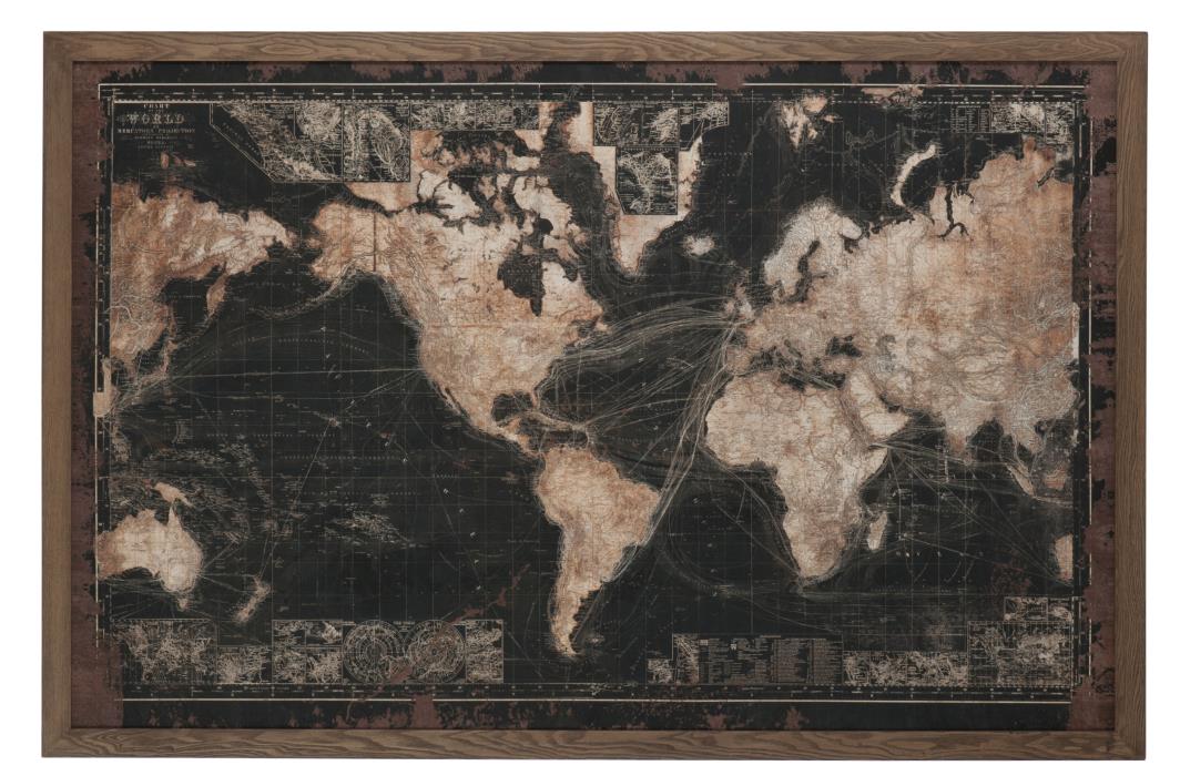 Großes, LED-Wandbild "DIE GANZE Welt im Blick", stabiler Kanvas-Stoff und MDF-Holz SCHWARZ/BRAUN (175x5x116cm)