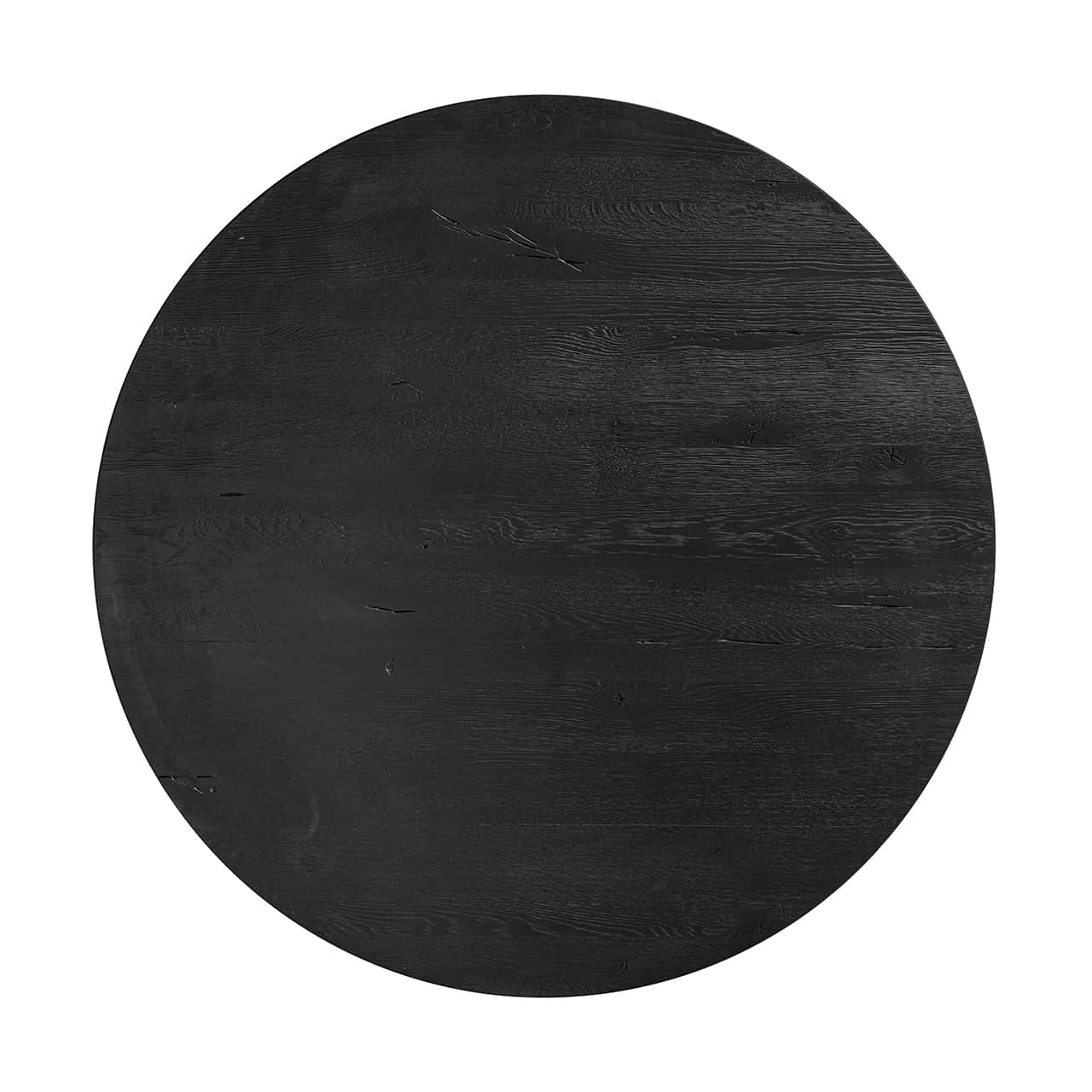 Runde Tischplatte in schwarz mit sichtbarer Holzmaserung