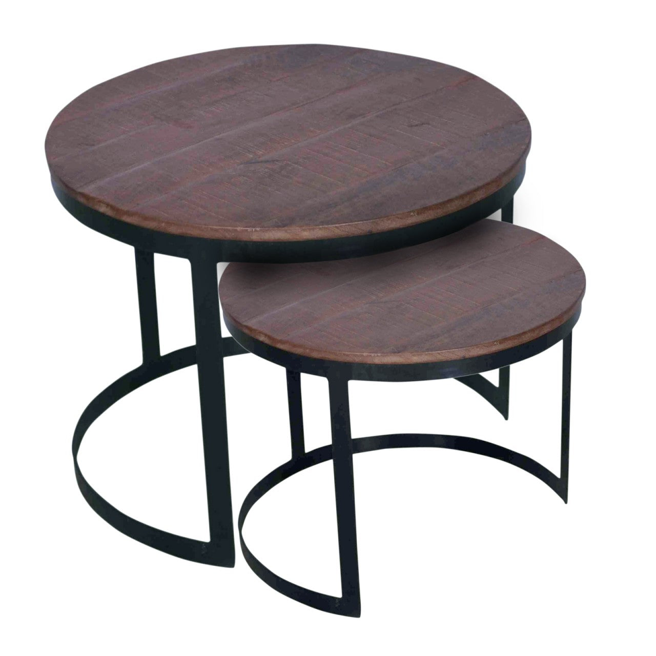 Couchtisch 2er Set Beistelltisch Wohnzimmer-Tisch-Set rund Austin Metall-Gestell altsilber