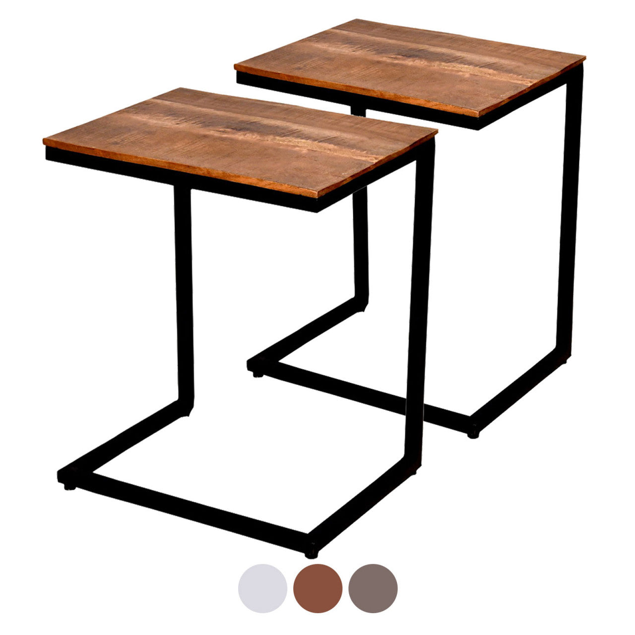 Couchtisch 2er Set Wohnzimmer-Tisch-Set Beistelltisch Atlanta Metall-Gestell altsilber oder schwarz
