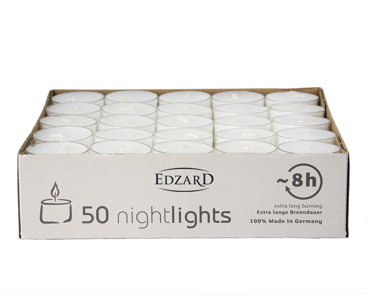 50 Stück WENZEL Nightlights Teelichtkerzen Teelichter , weiß, transparente Hülle, Brenndauer ca. 8 h - 1a-zuhause.de