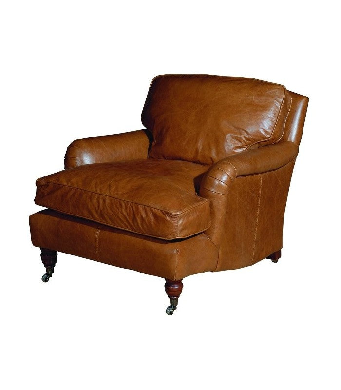 Howard | Schicker brauner Rindsleder-Sessel für Sie: Musterung, handvernäht, Hartholz