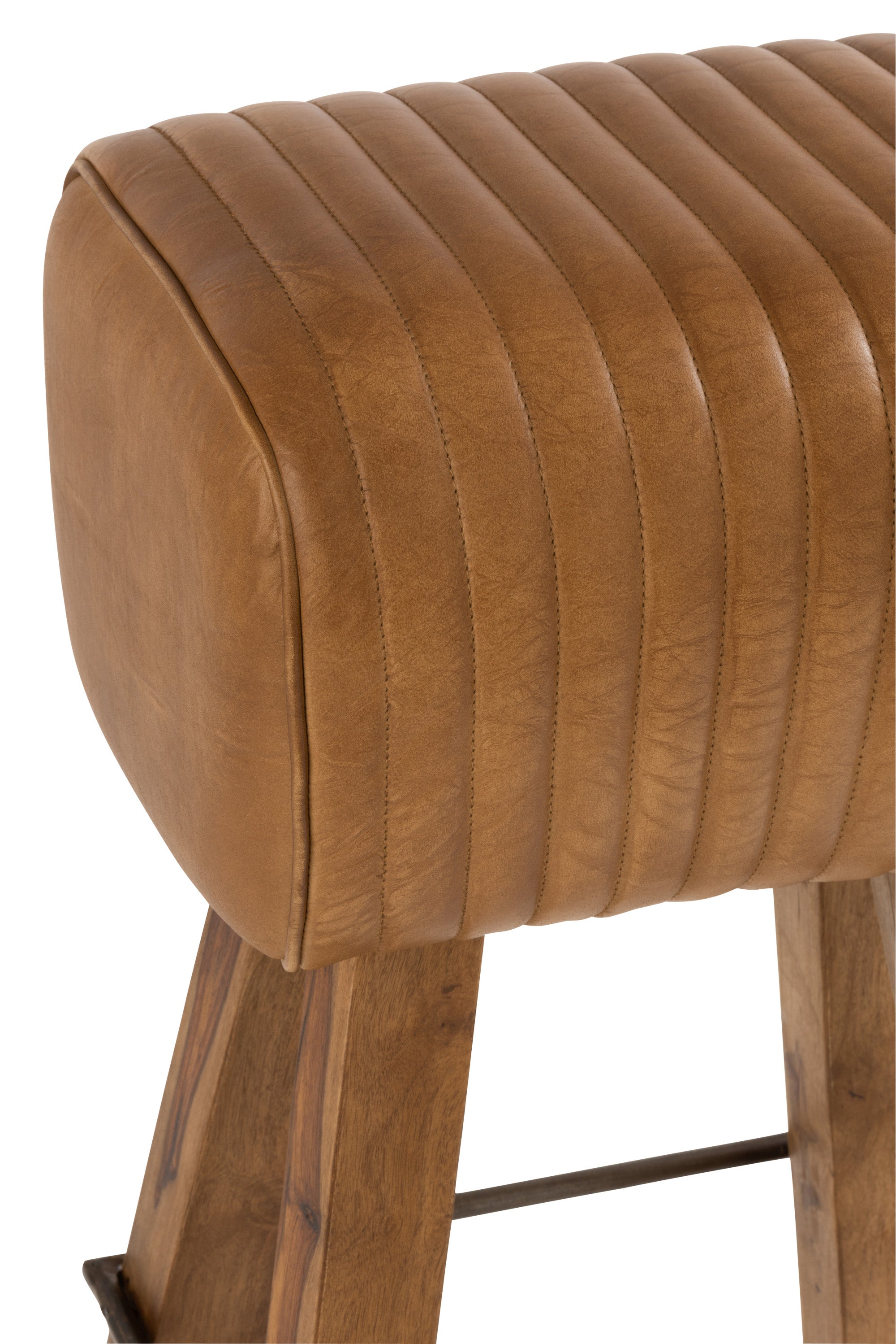 HOCKER GYM LEDER/MANGOHOLZ CAMEL/NATUR (43x37x75cm)