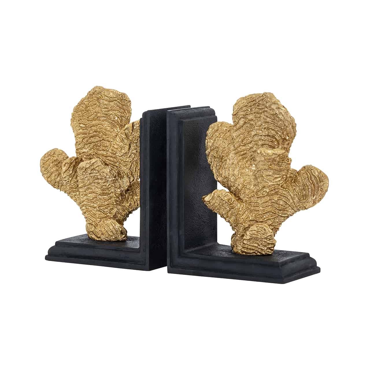 0bs-0004richmond; zwei schwarze Buchstützen, darauf jeweils ein goldenes Gebilde im Design einer  Koralle.