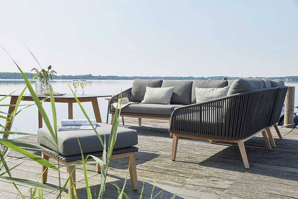 Palma Modullounge lange Ecke rechts - Rope-Grau/Premium Teak