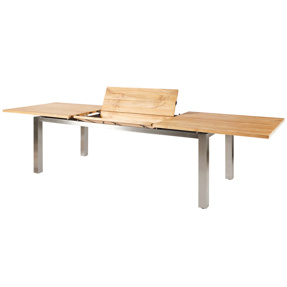 Levanto Ausziehtisch 170 – 270x90cm Edelstahl/Recycled Teak 
3 Planken mit einer Klappplatte 100x90 cm