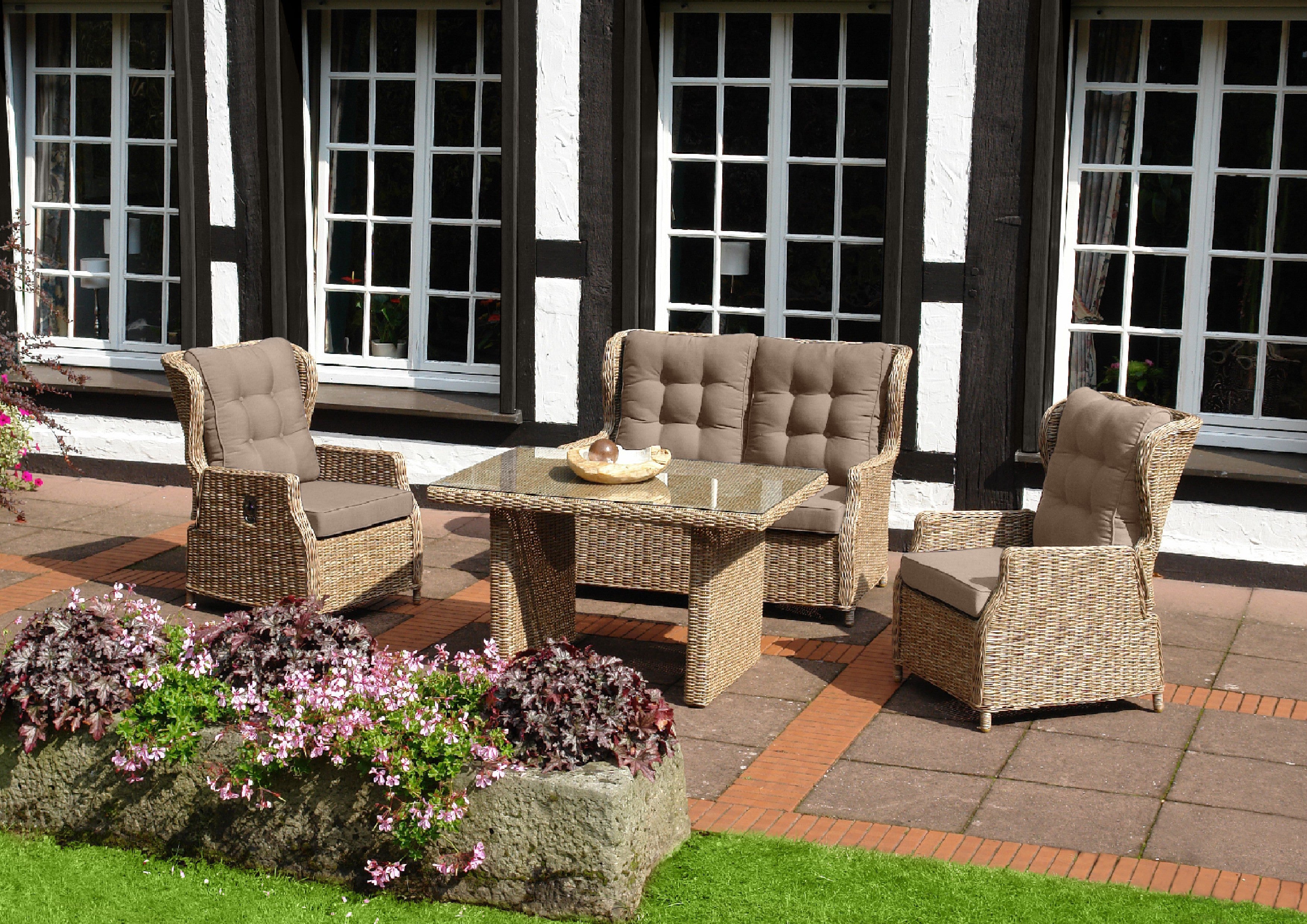 Leona Gartensessel Polyrattan natur, verstellbar, dicke Polster