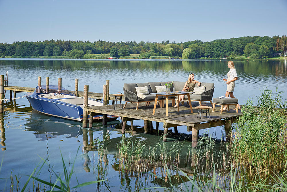 Palma Modullounge lange Ecke rechts - Rope-Grau/Premium Teak