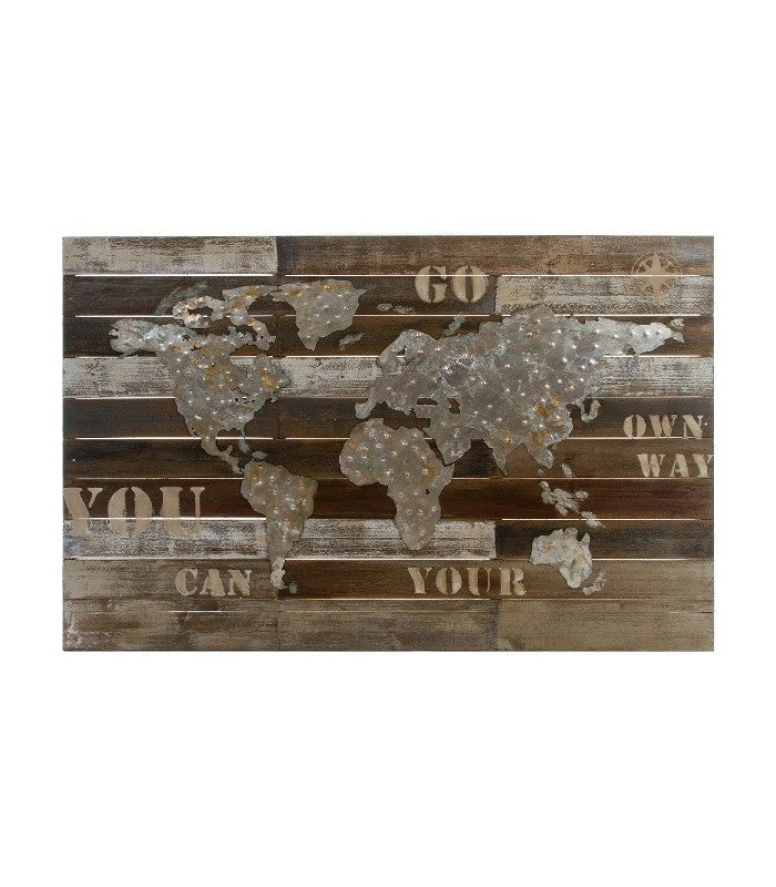 Holzbild m. Metall "die Welt" 120x80x4,5 cm