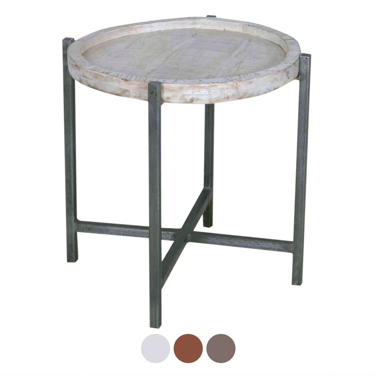 Beistelltisch Wohnzimmer-Tisch rund Omaha, Metall-Gestell altsilber oder schwarz