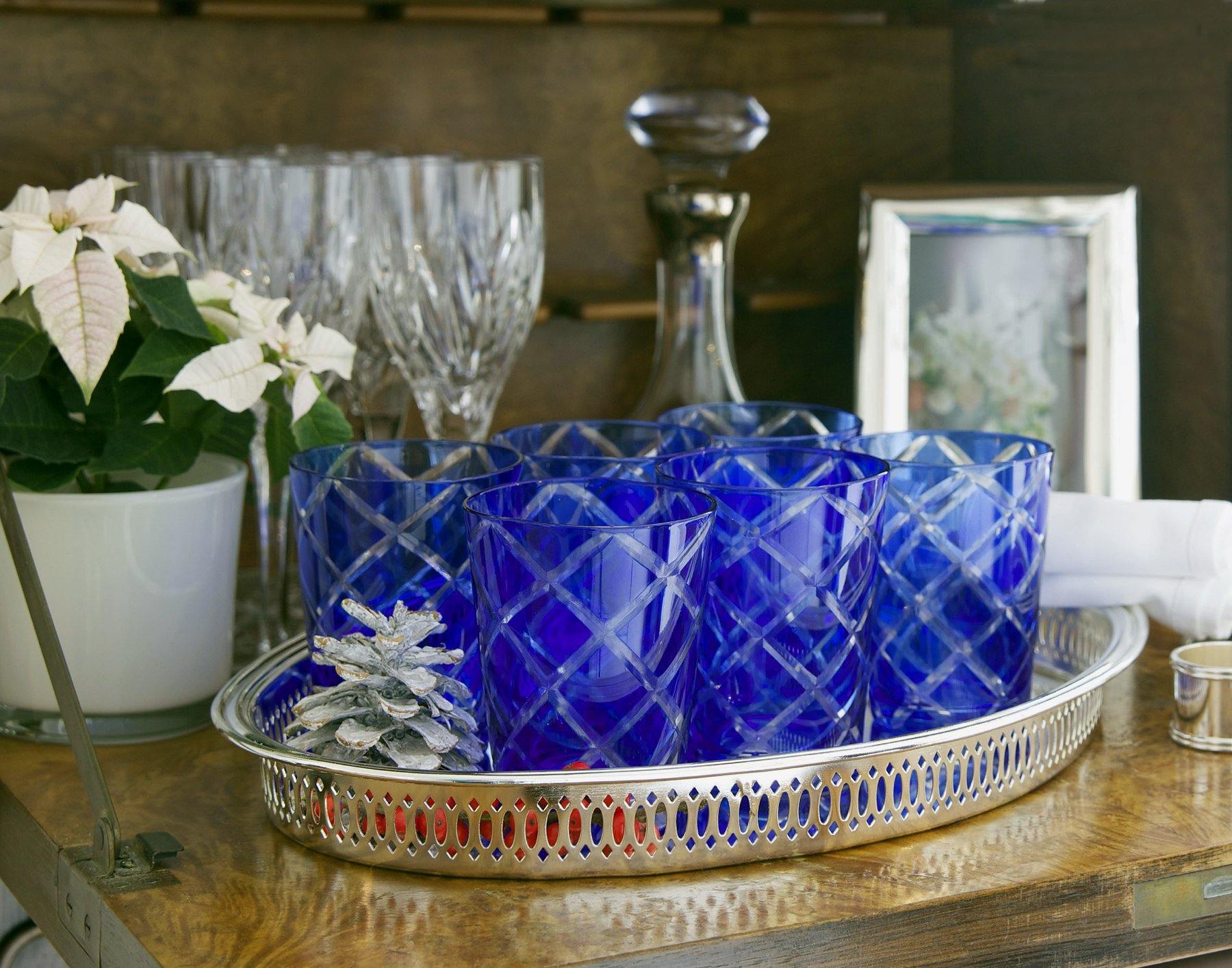 6er Set Kristallgläser Dio, blau, handgeschliffenes Glas , Höhe 10 cm, Füllmenge 0,23 Liter - 1a-zuhause.de